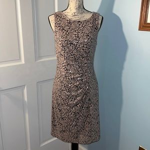 CALVIN KLEIN stunning sequin stretchy dress 8 ruching floral roses DRESSY